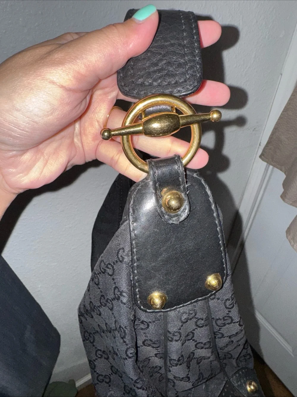 Y2K black Gucci Canvas monogram large shoulder bag